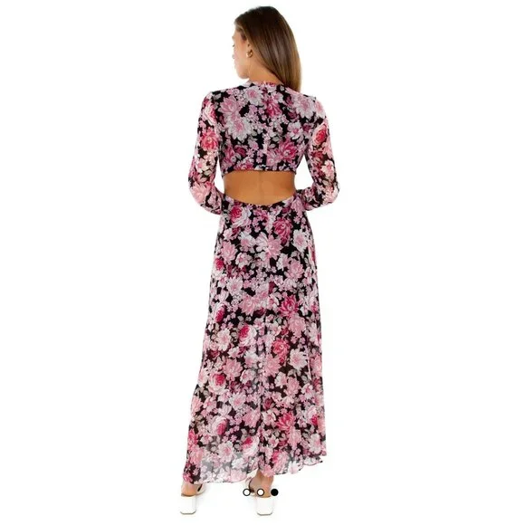 Bardot Garden Floral Maxi Dress Womens Small Pink Fairy Coquette Cutout Flare - Picture 2 of 16